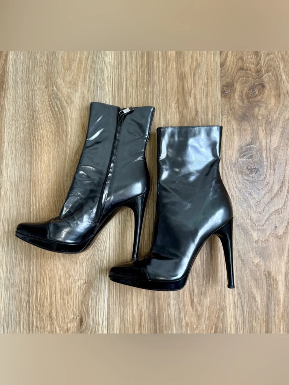 Casadei Black Patent Leather Platform Ankle Boots Size 6.5 Italy - Picture 7 of 9